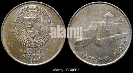 20 kroner coin, la Fortezza di Akershus, Norvegia, 1999 Foto Stock