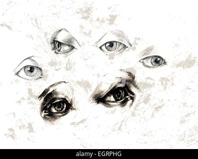 Un disegnati a mano illustrazione - gli occhi umani Illustrazione Vettoriale