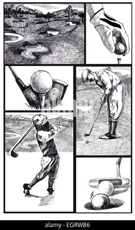 Golf Collection - Collezione di un disegnati a mano illustrazioni (tecnica di marker) Illustrazione Vettoriale