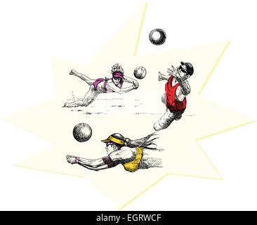 Beach volley - una mano Illustrazione disegnata Illustrazione Vettoriale