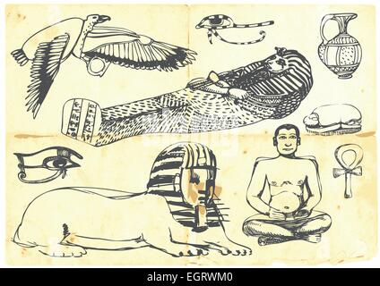 Un canto disegnare illustrazione - (marcatore nero tecnica) - Collezione Egizia Illustrazione Vettoriale
