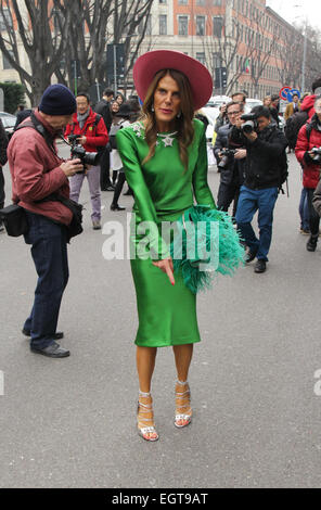 Anna Dello Russo che arrivano all'Emporio Armani pista spettacolo a Milano - Feb 27, 2015 - Foto: Pista Manhattan/Paolo Diletto/picture alliance Foto Stock