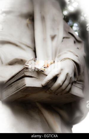 Dettaglio di una statua, mano strega è in possesso di un libro Foto Stock