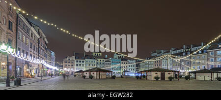 Vista panoramica della Città Vecchia di Varsavia di notte, Polonia. Foto Stock