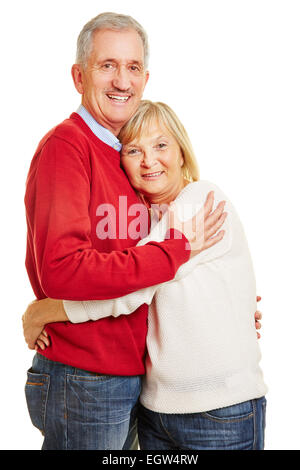 Felice coppia senior in amore che abbraccia ogni altro Foto Stock