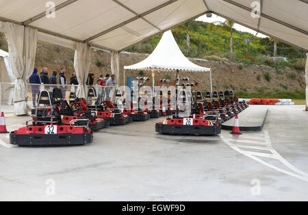 Righe di go kart, kart, Karting Miramar, Costa del Sol, Mijas Costa, Málaga, Spagna. Foto Stock