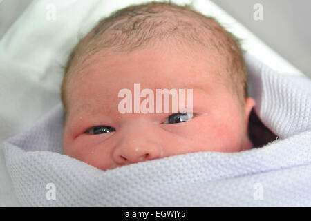 Neonato swaddled in un ospedale coperta momenti dopo essere nato. Foto Stock