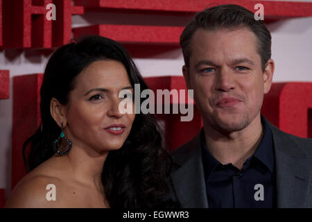 Regno Unito, Londra : USA attore Matt Damon pone sul tappeto rosso come egli arriva per il Regno Unito premiere del film "i monumenti uomini' nel centro di Londra il 11 febbraio 2014. Il film è previsto per essere rilasciato in Gran Bretagna il 14 febbraio 2014. Foto Stock