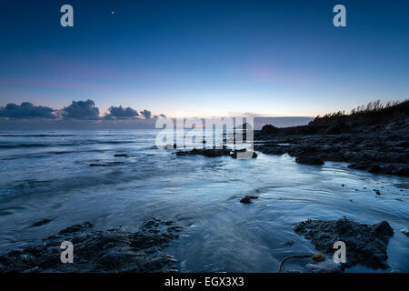 Tempo di notte a Wembury Beach sulla costa sud del Devon Foto Stock