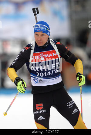 Kontiolahti, Finlandia. 03 Mar, 2015. Andreas Birnbacher della Germania in azione durante una sessione di formazione presso i Campionati Mondiali di Biathlon di Kontiolahti, Finlandia, 03 marzo 2015. Foto: Ralf Hirschberger/dpa/Alamy Live News Foto Stock