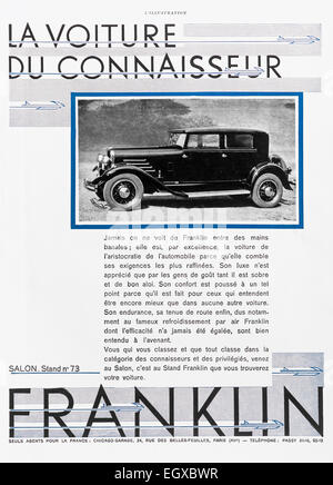 1930 Annuncio per "Franklin" auto dal francese "L'illustrazione" rivista. Foto Stock