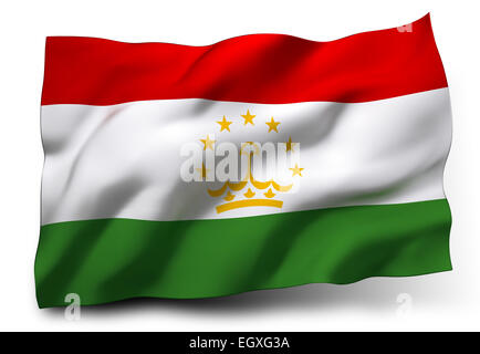 Sventola bandiera del Tagikistan isolati su sfondo bianco Foto Stock