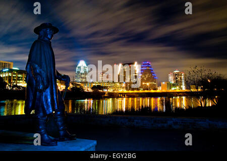 Statua di blues guitar hero Stevie Ray Vaughan di Austin, Texas, Stati Uniti d'America Foto Stock