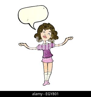 Cartoon donna prendendo lode con discorso bolla Illustrazione Vettoriale