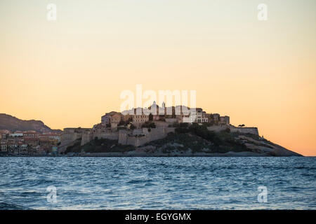 Calvi al tramonto, Calvi, Haute-Corse, Corsica, Francia Foto Stock