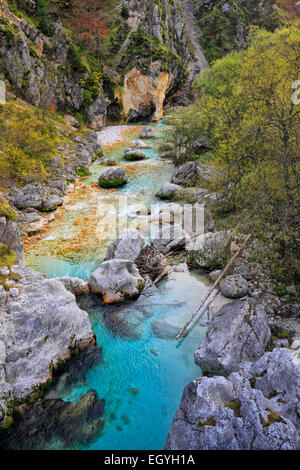 Canyon del Fiume soca. Alpi Giulie, Slovenia - Europa. Foto Stock