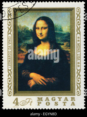 Ungheria - circa 1974: timbro stampato in Ungheria mostra una immagine di Mona Lisa o La Gioconda di Leonardo Da Vinci, circa 1974. Foto Stock