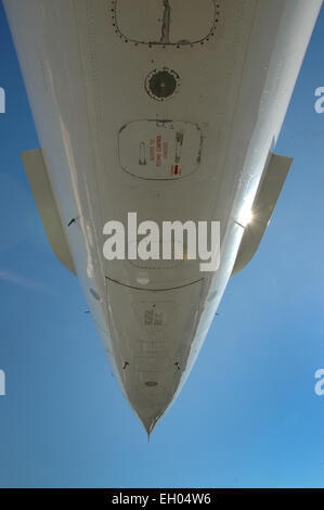 Il naso del passeggero supersonico Concorde di trasporto. Foto Stock