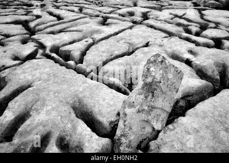 Roccia carsica formazione presso la tomba megalitica chiamato Poulnabrone. Il Burren, Irlanda Foto Stock