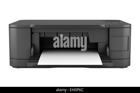 Nero moderno ufficio stampante multifunzione isolati su sfondo bianco Foto Stock