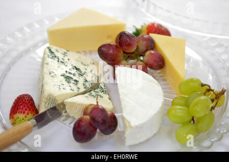 Selezione di formaggi con uve Foto Stock