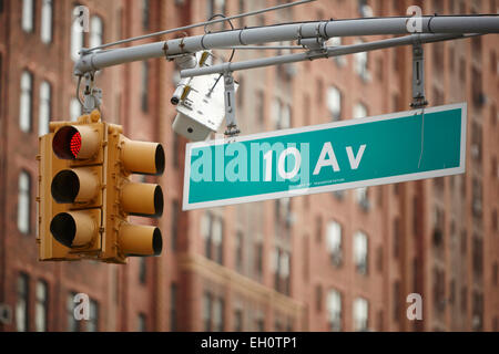 10 Avenue firmare visto dalla linea alta Park di Manhattan a New York Nord America STATI UNITI D'AMERICA Foto Stock
