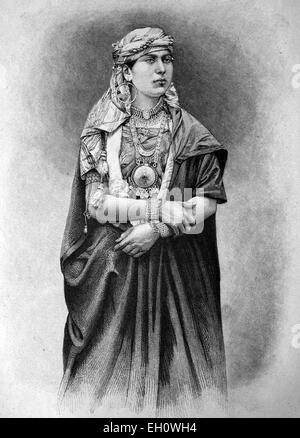 Fellah donna che vive vicino a Gerusalemme, Israele, storico, illustrazione, circa 1886 Foto Stock