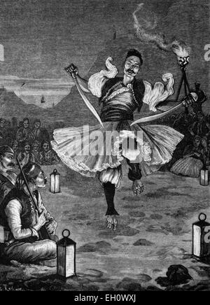 Albanese danza di guerra, storico illustrazione, circa 1886 Foto Stock