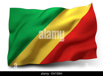 Sventola bandiera della Repubblica del Congo isolati su sfondo bianco Foto Stock