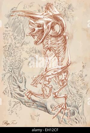Un disegnati a mano illustrazione vettoriale. Serie di animali leggendari mostri e (scheletro): BIGFOOT (Yeti). Disegno comprendono a leas Illustrazione Vettoriale
