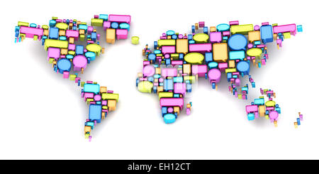 Mappa mondo formata da bolle di parlato Foto Stock