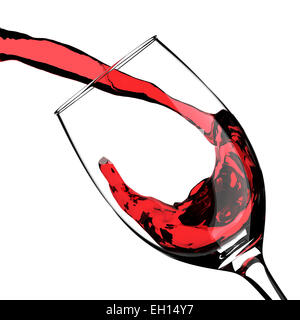 Spruzzata di vino rosso versando in vetro cristallo Foto Stock