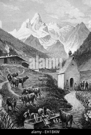 Mt. Maedelegabel nell'Allgaeu, Baviera, Germania, illustrazione storico circa 1893 Foto Stock