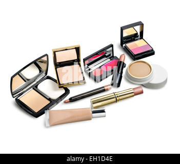 Make up set contro uno sfondo bianco Foto Stock