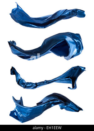 Isolato colpo di congelare il movimento di seta blu, isolato su sfondo bianco Foto Stock