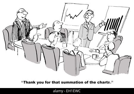 Cartoon di imprenditore dando pollice su segnale per il successo, la ringrazio per la sommatoria dei grafici. Illustrazione Vettoriale