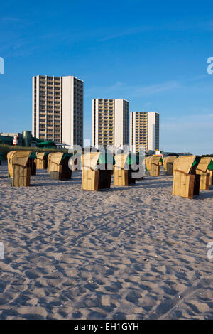 Spiaggia del villaggio burgtiefe nella luce della sera, Burg sul Fehmarn island, SCHLESWIG-HOLSTEIN, Germania, Europa Foto Stock