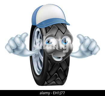 Cartoon meccanico pneumatico che fornisce un doppio pollice su gesto Foto Stock