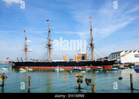 HMS Warrior 1860 nave da guerra nel porto di Portsmouth, Hampshire, Inghilterra, Regno Unito Foto Stock