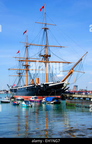 HMS Warrior 1860 nave da guerra nel porto di Portsmouth, Hampshire, Inghilterra, Regno Unito Foto Stock