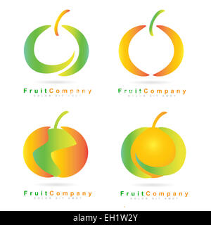 Set creativa del logo di frutta icone come apple o arancione Foto Stock
