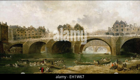 Hubert Robert la demolizione delle case sul Pont Notre-Dame Foto Stock