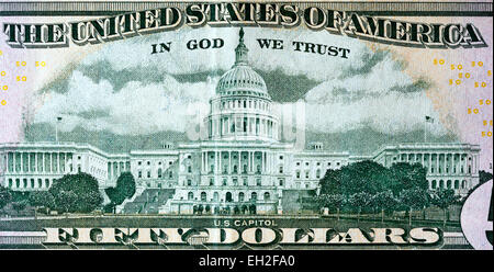 United States Capitol Building, National Mall di Washington, D.C. da 50 dollari banconota, USA, 2009 Foto Stock