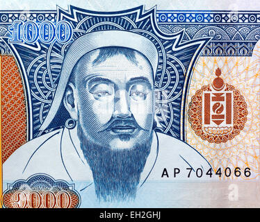 Gengis Khan dal 1000 Togrog banconota, Mongolia, 2011 Foto Stock