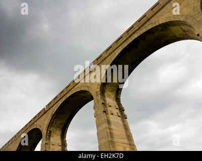 Cannington viadotto vicino Uplyme aperto 1903 su Axminster a Lyme Regis ferroviaria linea di diramazione che mostra close up dettaglio di archi Foto Stock