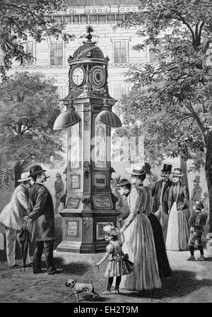 Urania colonna orologio a Berlino, Germania, illustrazione storico circa 1893 Foto Stock