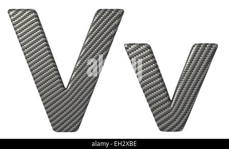 Fibra di carbonio font V lettere minuscole e maiuscole isolato su bianco Foto Stock
