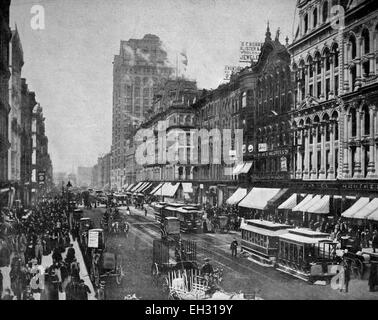 Uno dei primi mezzi toni, State Street a Chicago, Illinois, USA, 1880 Foto Stock