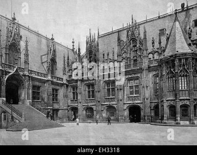 Autotype precoce del Palais de Justice o il Palazzo di Giustizia, Rouen, Alta Normandia, Francia, foto storiche, 1884 Foto Stock