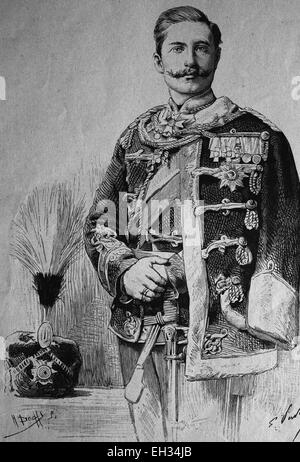 Wilhelm, Principe Ereditario del Reich tedesco, Guglielmo II, il suo nome completo era Friedrich Wilhelm Viktor Alberto di Prussia, 1859 - 1941, dinastia Hohenzollern, fu l'ultimo imperatore tedesco dal 1888 al 1918 e il re di Prussia, xilografia 1888 Foto Stock